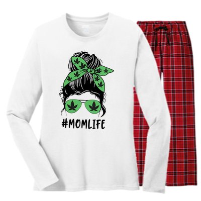 Messy Bun Weed Mom Life Weed Gift For Cannabis Mom Life Mother's Day Women's Long Sleeve Flannel Pajama Set 