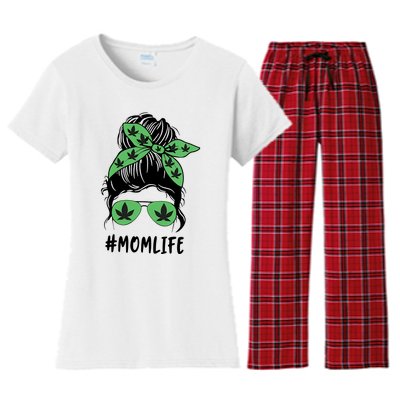 Messy Bun Weed Mom Life Weed Gift For Cannabis Mom Life Mother's Day Women's Flannel Pajama Set