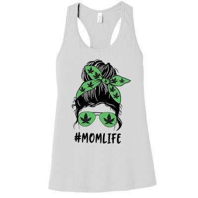 Messy Bun Weed Mom Life Weed Gift For Cannabis Mom Life Mother's Day Women's Racerback Tank