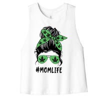 Messy Bun Weed Mom Life Weed Gift For Cannabis Mom Life Mother's Day Women's Racerback Cropped Tank