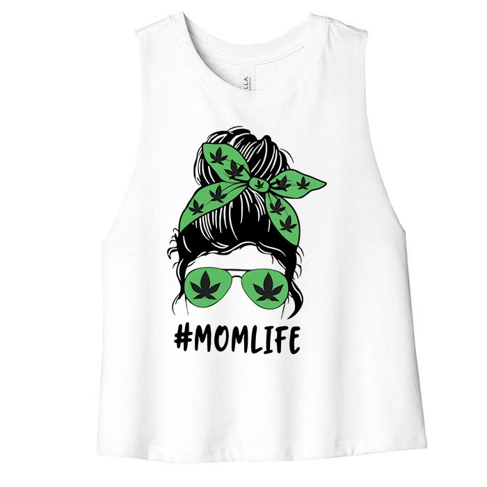 Messy Bun Weed Mom Life Weed Gift For Cannabis Mom Life Mother's Day Women's Racerback Cropped Tank