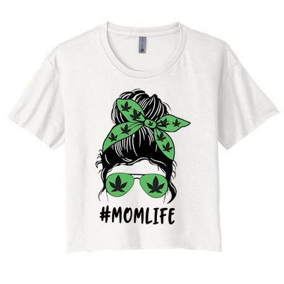 Messy Bun Weed Mom Life Weed Gift For Cannabis Mom Life Mother's Day Women's Crop Top Tee