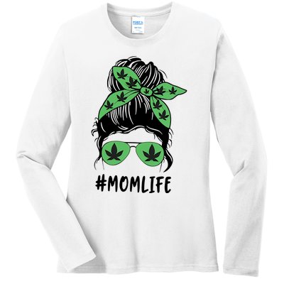 Messy Bun Weed Mom Life Weed Gift For Cannabis Mom Life Mother's Day Ladies Long Sleeve Shirt