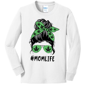 Messy Bun Weed Mom Life Weed Gift For Cannabis Mom Life Mother's Day Kids Long Sleeve Shirt