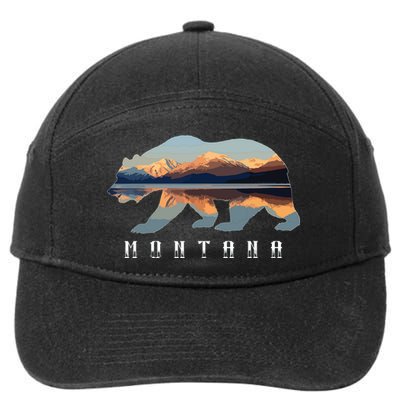 Montana Bear With Glacier National Park Lake Image Souvenir 7-Panel Snapback Hat