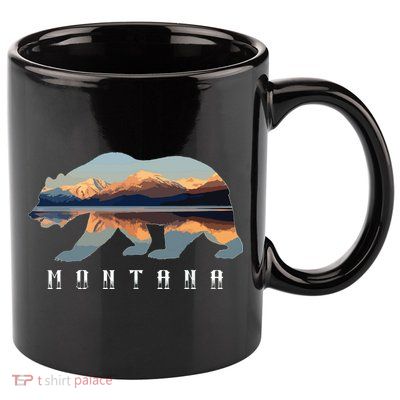 Montana Bear With Glacier National Park Lake Image Souvenir 11oz C Handle Ceramic Mug