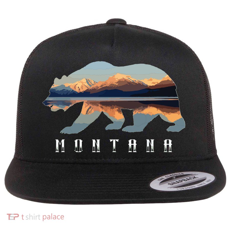 Montana Bear With Glacier National Park Lake Image Souvenir Flatbill Hat