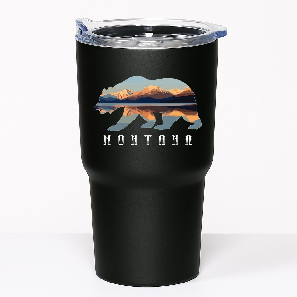 Montana Bear With Glacier National Park Lake Image Souvenir Tumbler