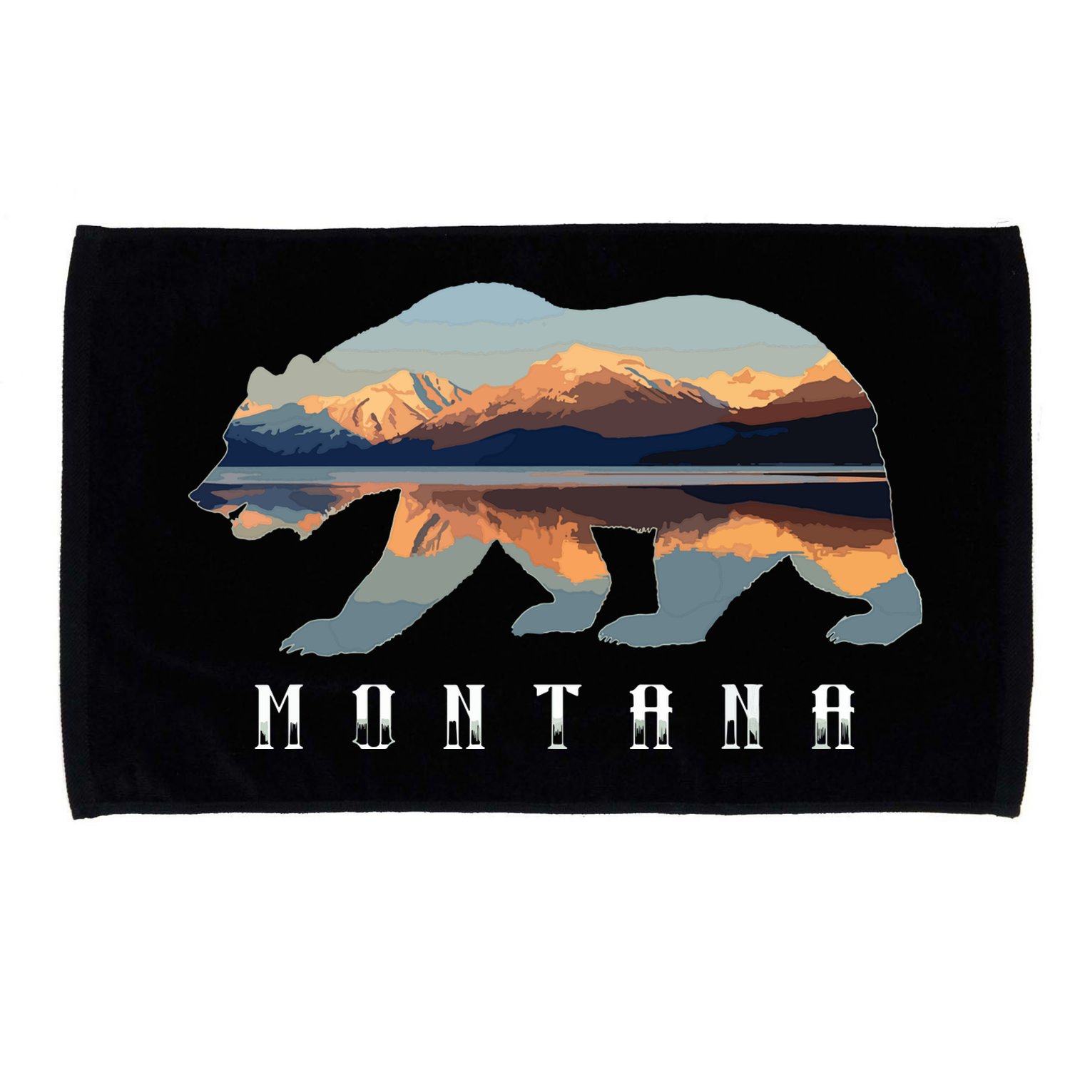 Montana Bear With Glacier National Park Lake Image Souvenir Microfiber Hand Towel