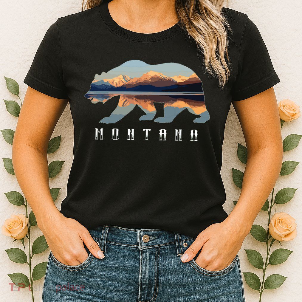 Montana Bear With Glacier National Park Lake Image Souvenir Womens T-Shirt