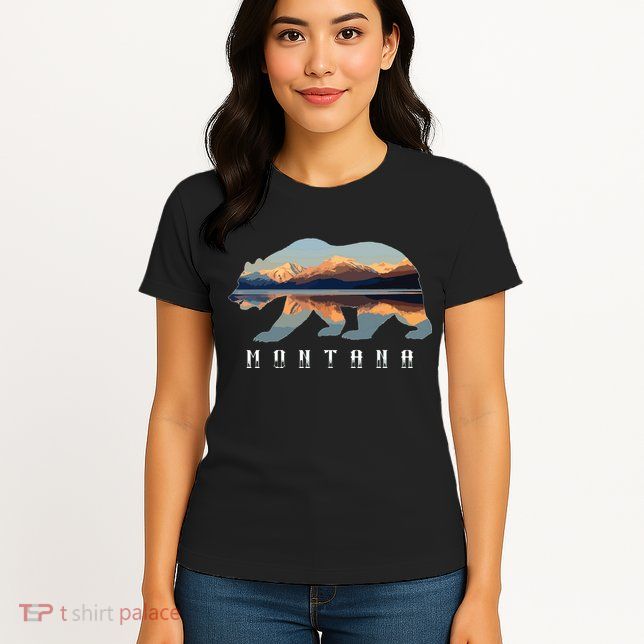 Montana Bear With Glacier National Park Lake Image Souvenir Womens T-Shirt