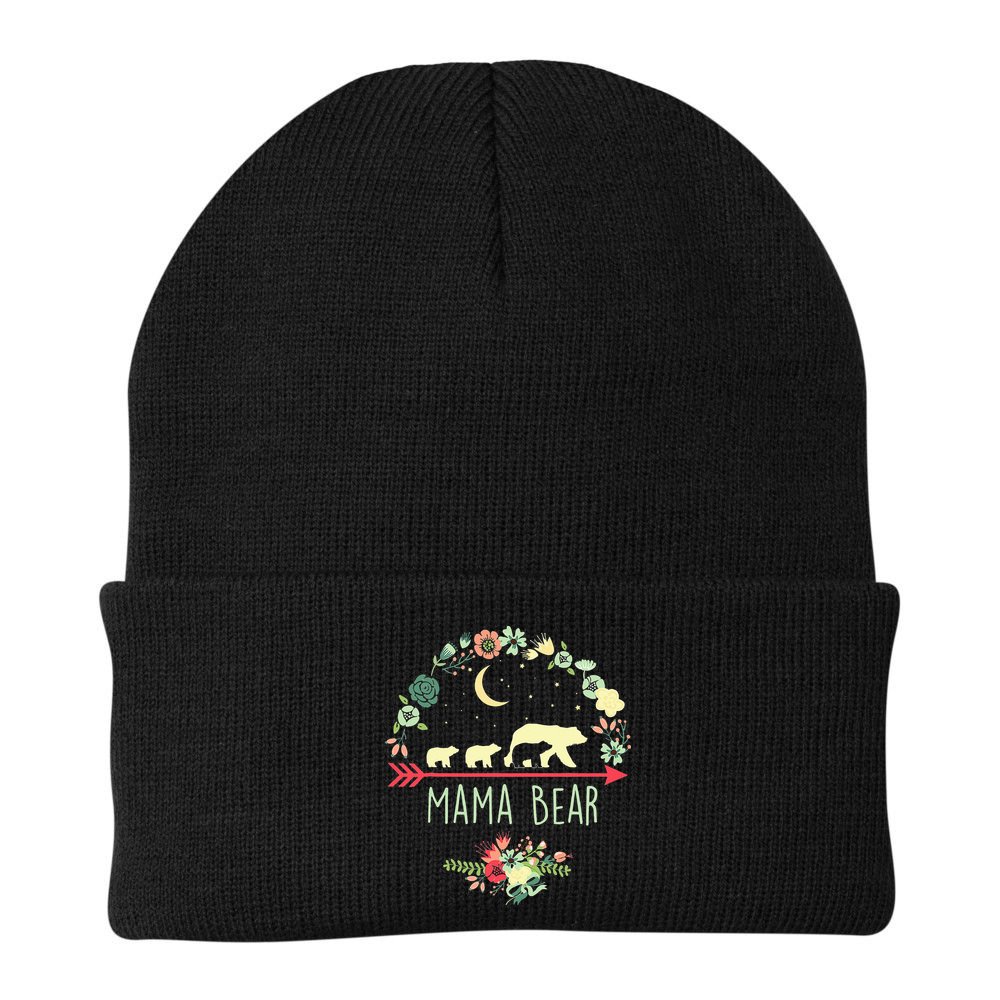 Mama Bear with 3 Cubs Floral Mother's Day Beanie