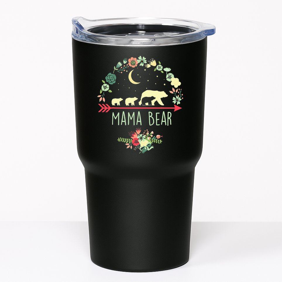 Mama Bear with 3 Cubs Floral Mother's Day Tumbler