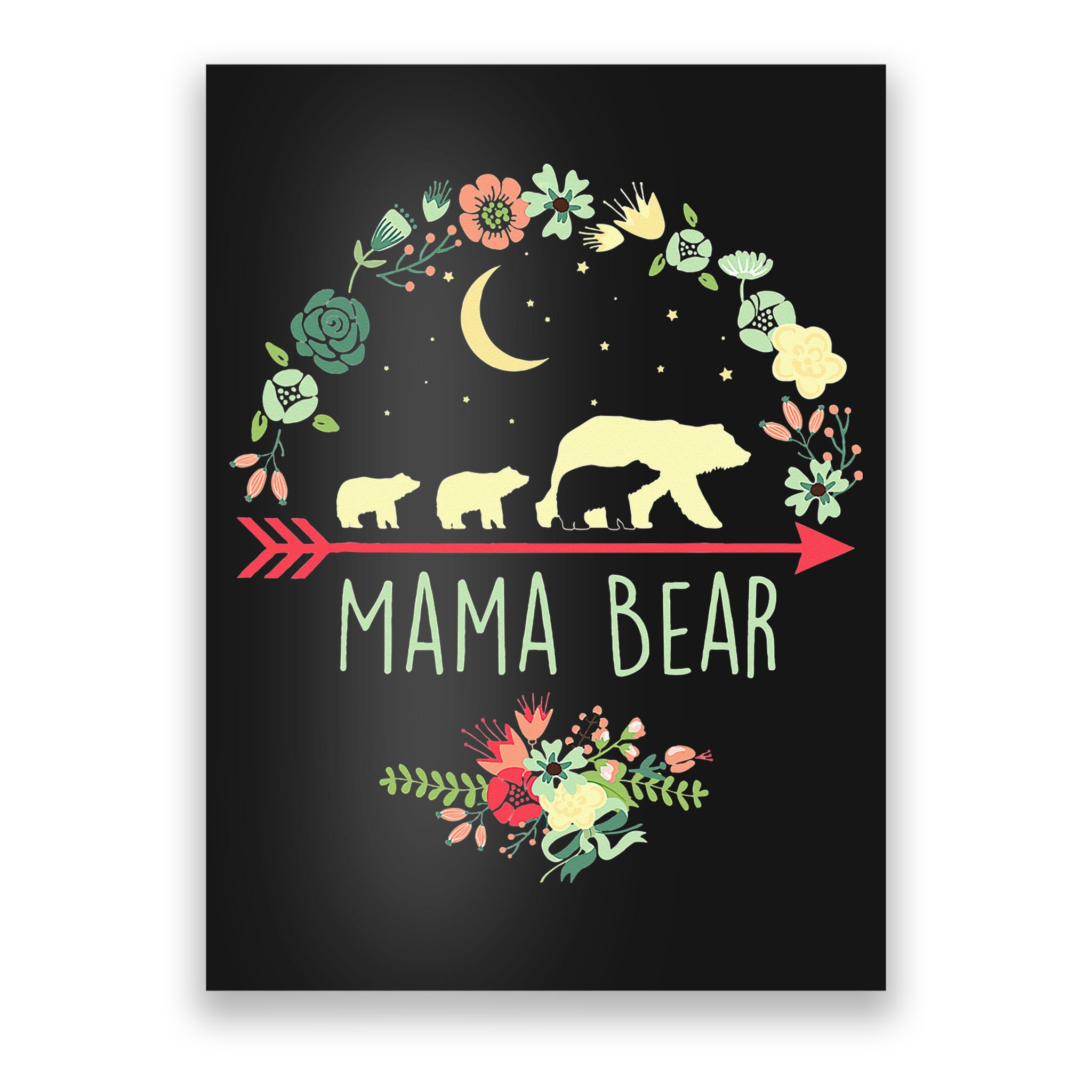 Mama Bear with 3 Cubs Floral Mother's Day Poster