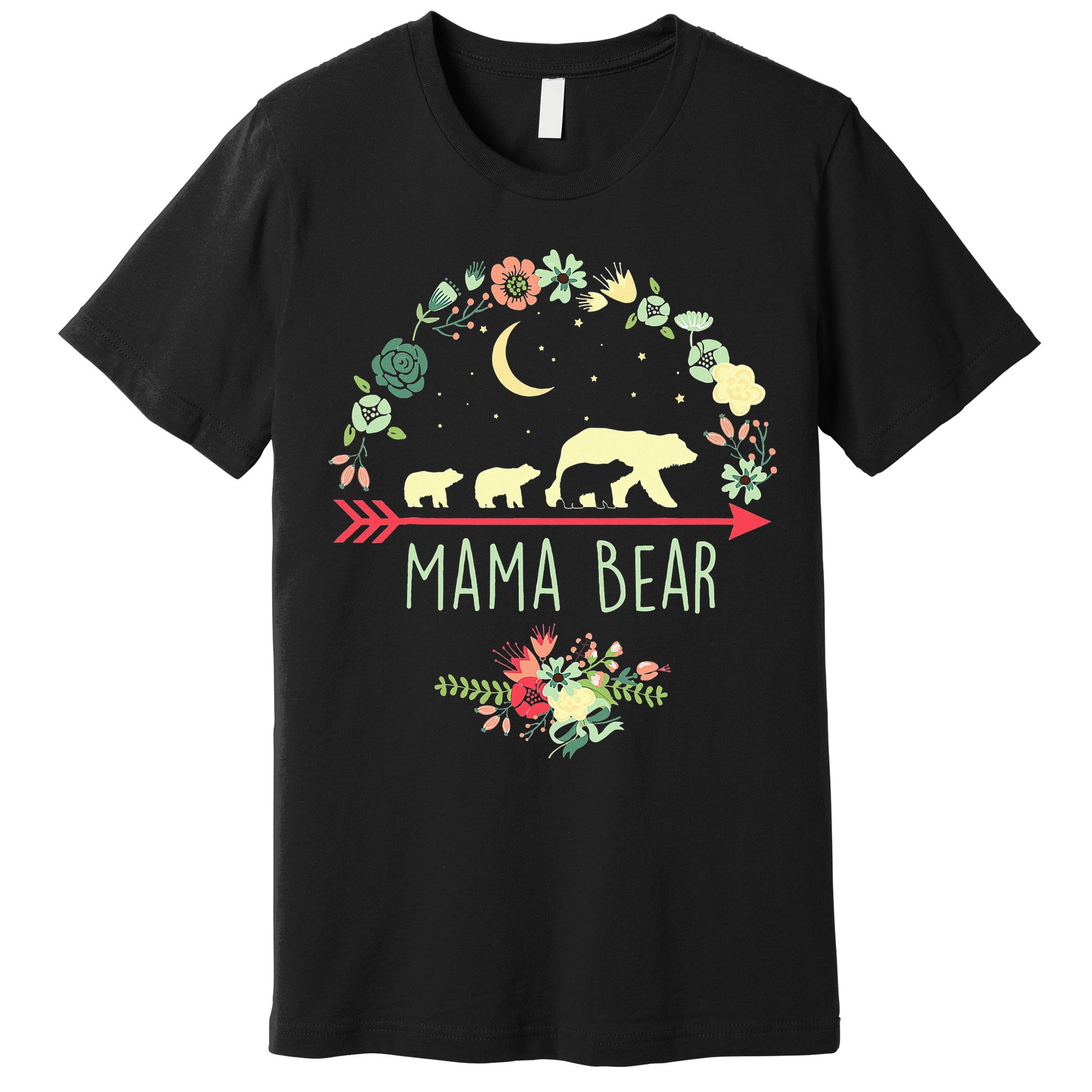 Mama Bear with 3 Cubs Floral Mother's Day Premium T-Shirt