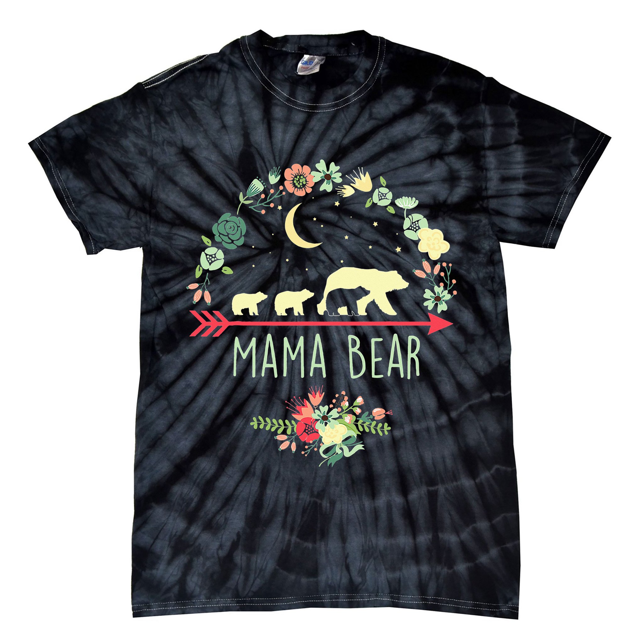 Mama Bear with 3 Cubs Floral Mother's Day Tie-Dye T-Shirt