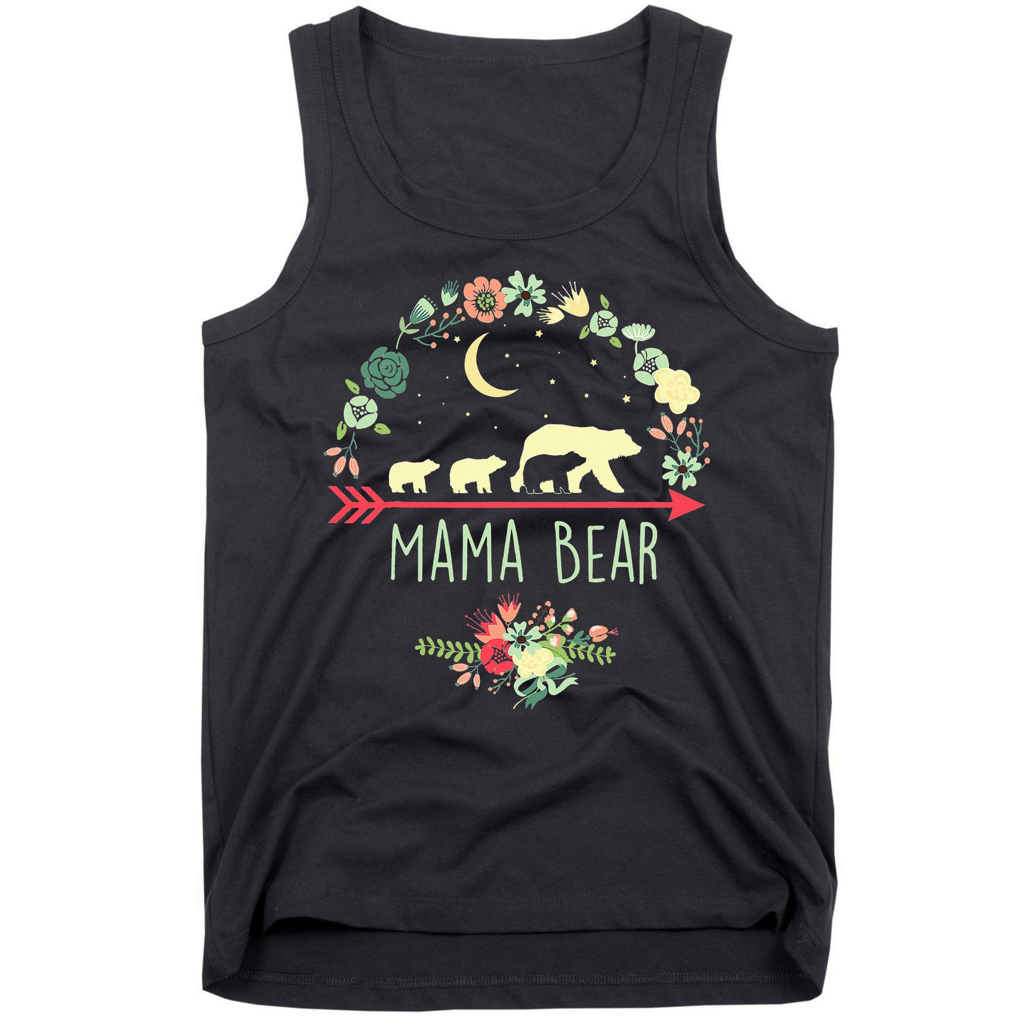 Mama Bear with 3 Cubs Floral Mother's Day Tank Top