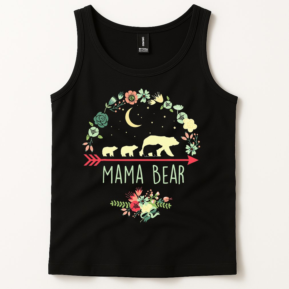 Mama Bear with 3 Cubs Floral Mother's Day Tank Top
