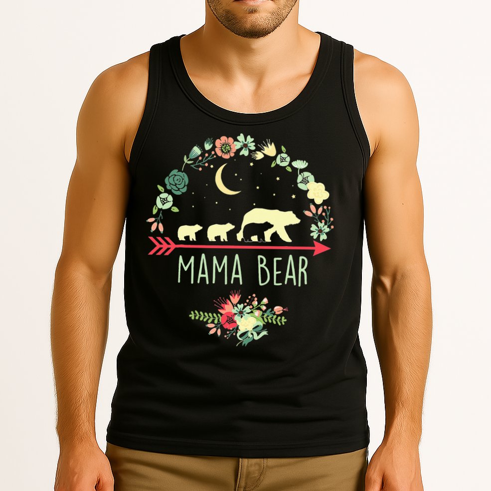 Mama Bear with 3 Cubs Floral Mother's Day Tank Top