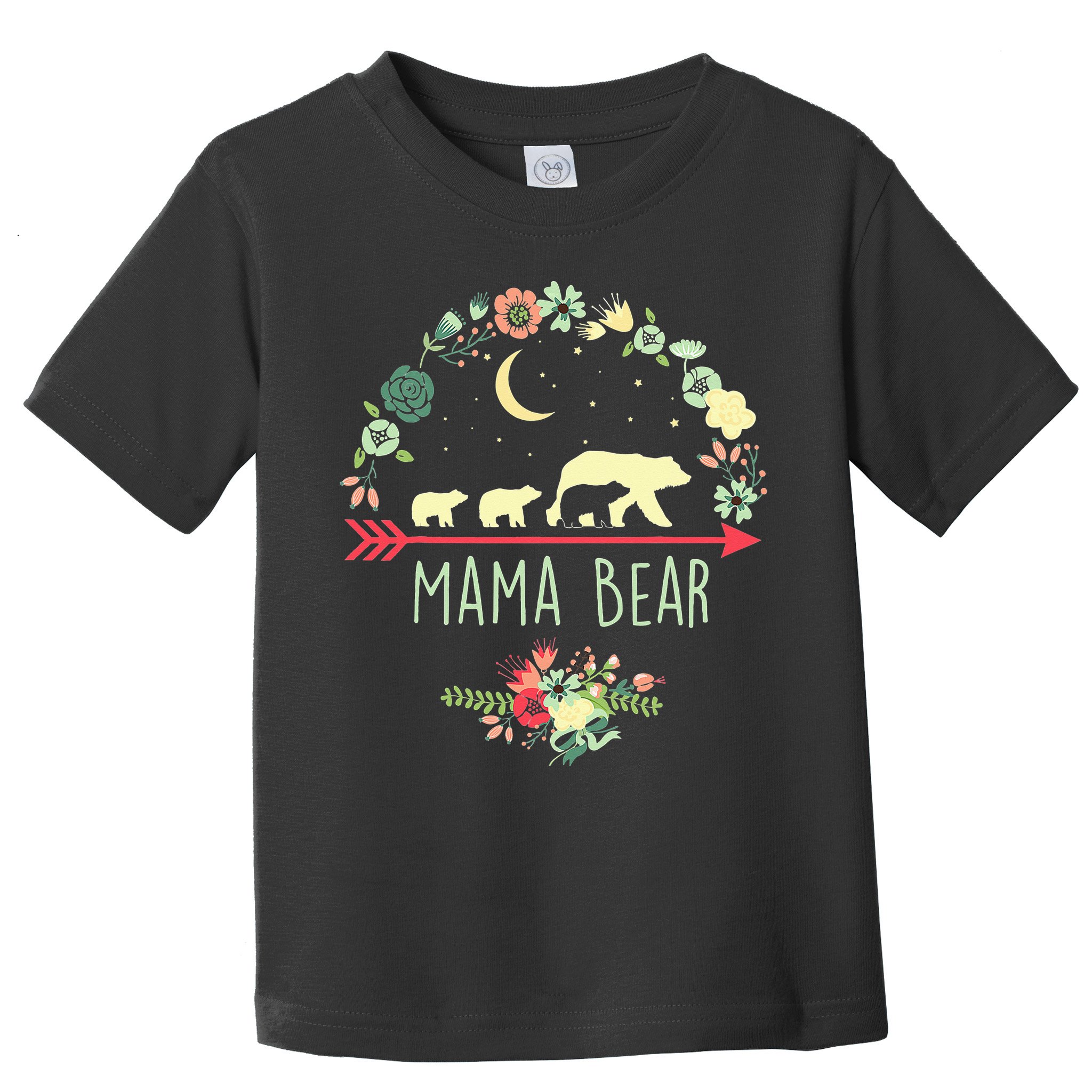 Mama Bear with 3 Cubs Floral Mother's Day Toddler T-Shirt