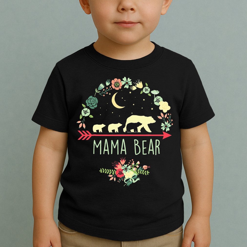 Mama Bear with 3 Cubs Floral Mother's Day Toddler T-Shirt