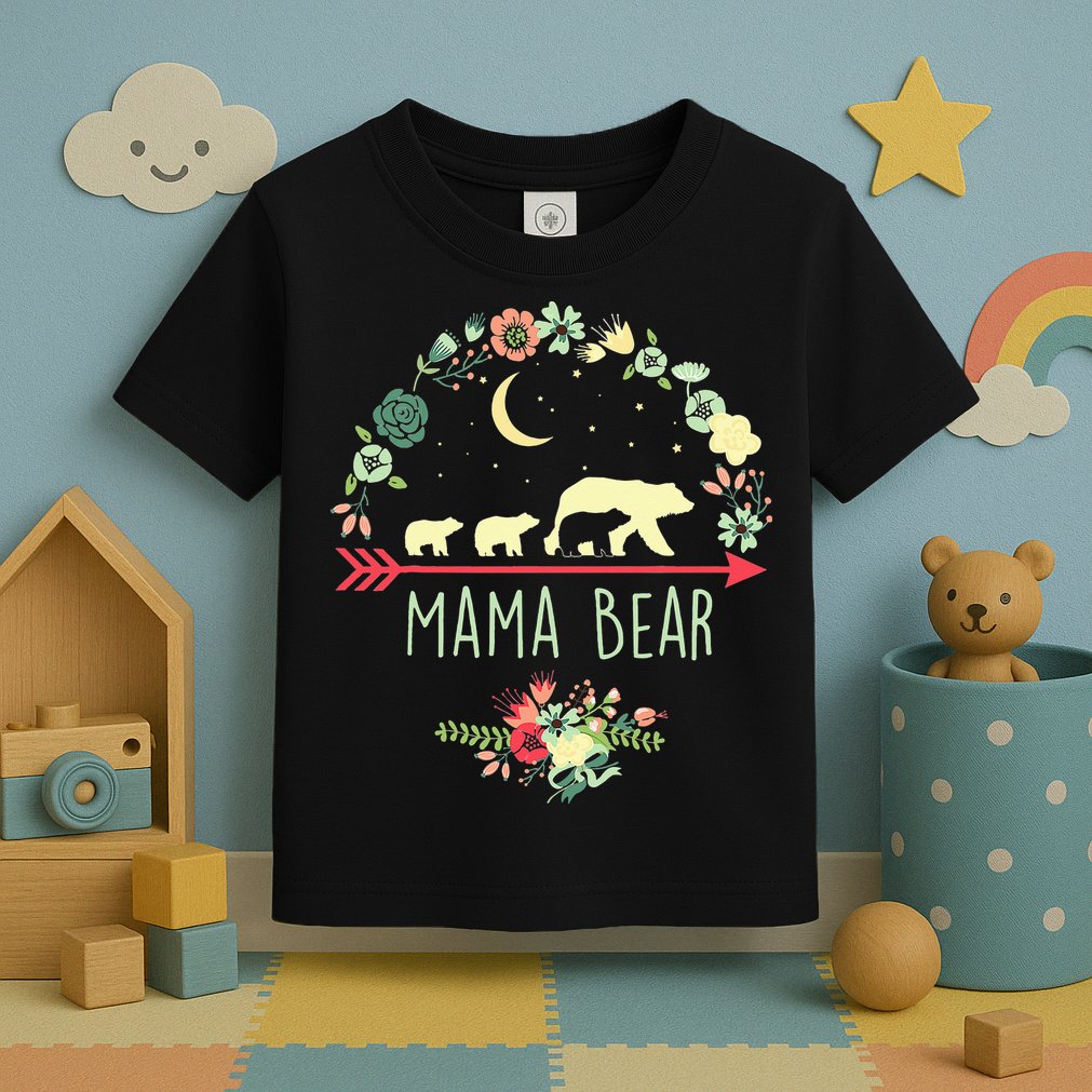 Mama Bear with 3 Cubs Floral Mother's Day Toddler T-Shirt