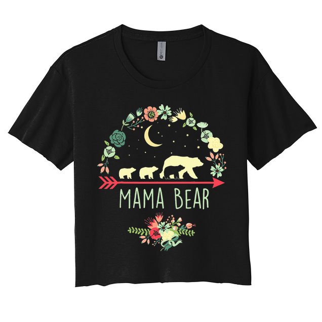 Mama Bear with 3 Cubs Floral Mother's Day Crop Top