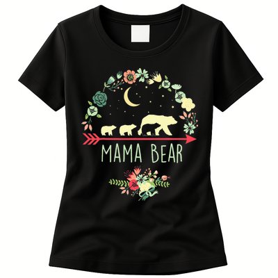 Mama Bear with 3 Cubs Floral Mother's Day Womens T-Shirt