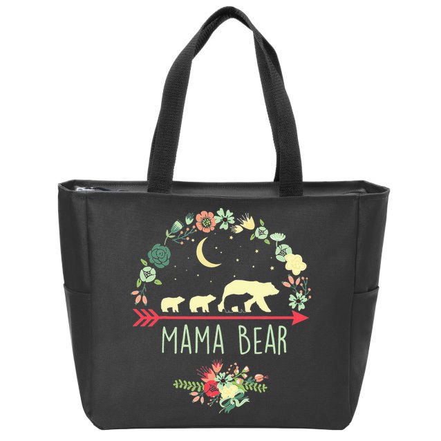 Mama Bear with 3 Cubs Floral Mother's Day Zip Tote Bag
