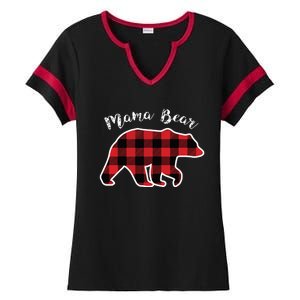 Mama Bear Women Red Plaid Christmas Pajama Family Mom Gift Ladies Halftime Notch Neck Tee