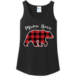 Mama Bear Women Red Plaid Christmas Pajama Family Mom Gift Ladies Essential Tank