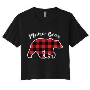 Mama Bear Women Red Plaid Christmas Pajama Family Mom Gift Women's Crop Top Tee