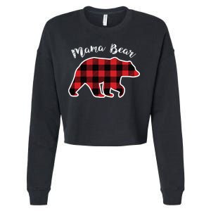 Mama Bear Women Red Plaid Christmas Pajama Family Mom Gift Cropped Pullover Crew