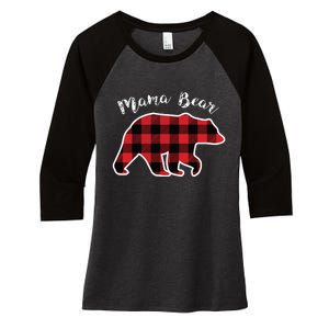 Mama Bear Women Red Plaid Christmas Pajama Family Mom Gift Women's Tri-Blend 3/4-Sleeve Raglan Shirt