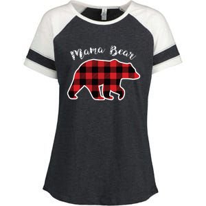 Mama Bear Women Red Plaid Christmas Pajama Family Mom Gift Enza Ladies Jersey Colorblock Tee