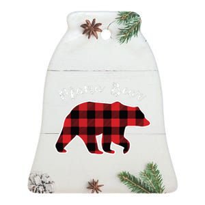 Mama Bear Women Red Plaid Christmas Pajama Family Mom Gift Ceramic Bell Ornament