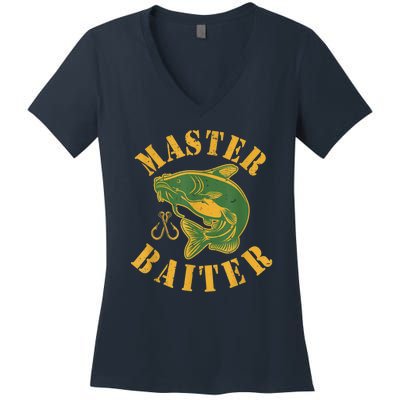 Master Baiter Wels Catfish Hunter Women's V-Neck T-Shirt