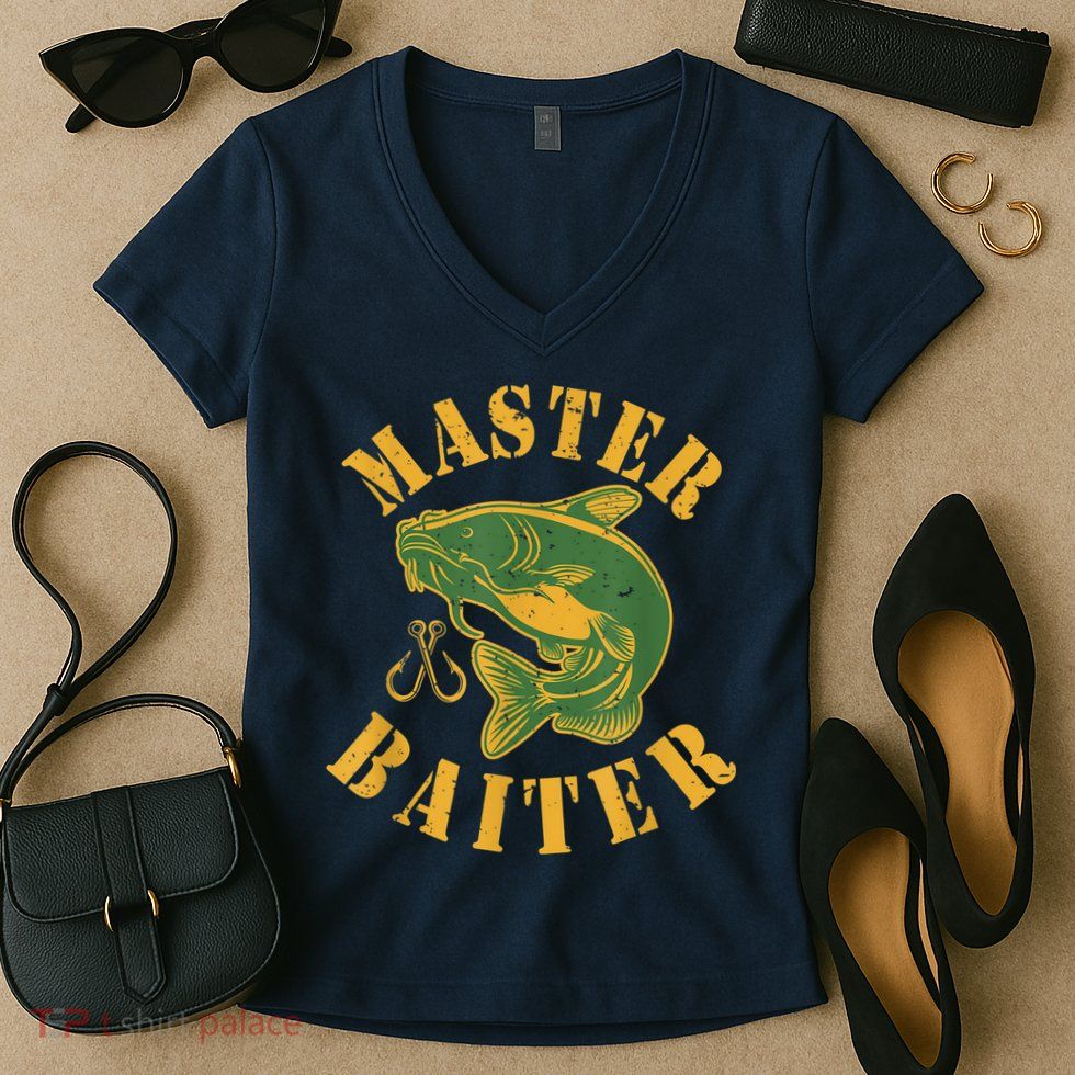 Master Baiter Wels Catfish Hunter Women's V-Neck T-Shirt