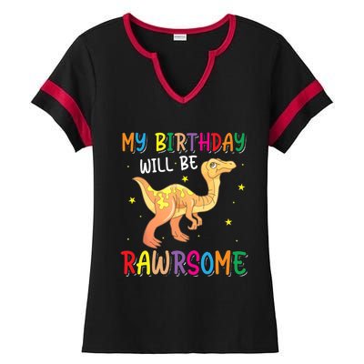 My Birthday Will Be Rawrsome Gallimimus Ladies Halftime Notch Neck Tee