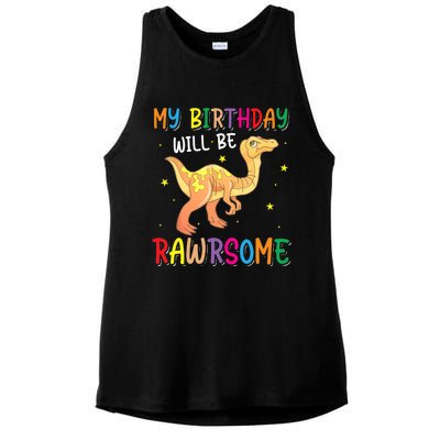 My Birthday Will Be Rawrsome Gallimimus Ladies PosiCharge Tri-Blend Wicking Tank