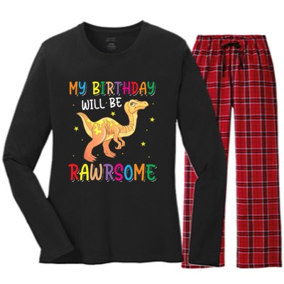 My Birthday Will Be Rawrsome Gallimimus Women's Long Sleeve Flannel Pajama Set 