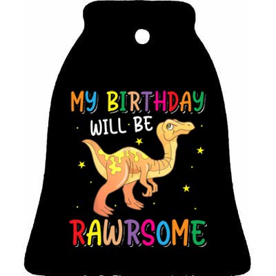 My Birthday Will Be Rawrsome Gallimimus Ceramic Bell Ornament