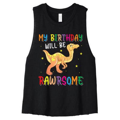 My Birthday Will Be Rawrsome Gallimimus Women's Racerback Cropped Tank