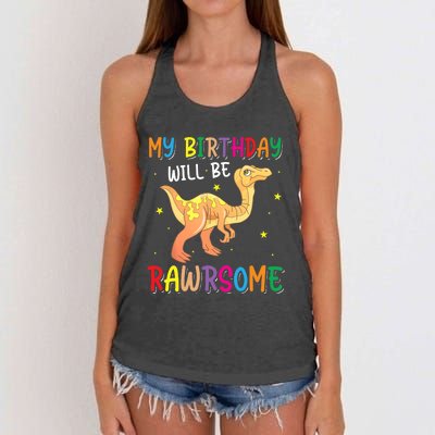 My Birthday Will Be Rawrsome Gallimimus Women's Knotted Racerback Tank