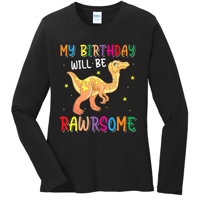 My Birthday Will Be Rawrsome Gallimimus Ladies Long Sleeve Shirt