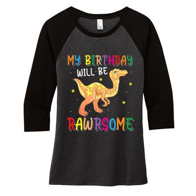 My Birthday Will Be Rawrsome Gallimimus Women's Tri-Blend 3/4-Sleeve Raglan Shirt