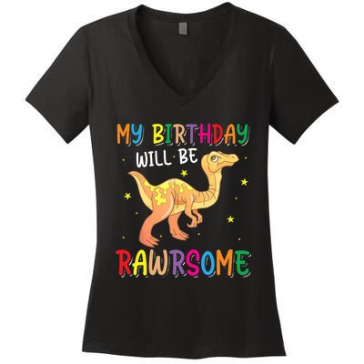 My Birthday Will Be Rawrsome Gallimimus Women's V-Neck T-Shirt