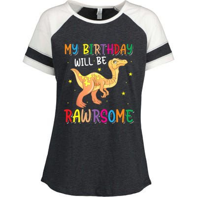 My Birthday Will Be Rawrsome Gallimimus Enza Ladies Jersey Colorblock Tee