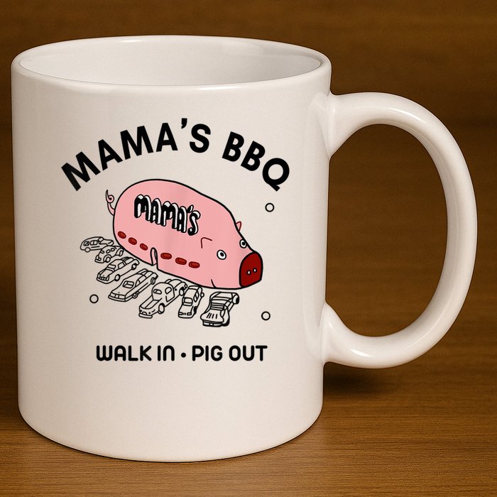 Mama's BBQ Walk In Pig Out Sunny Summer 11oz C Handle Ceramic Mug