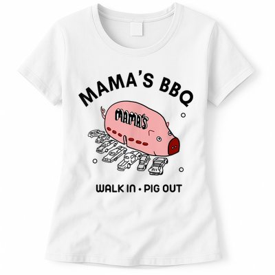 Mama's BBQ Walk In Pig Out Sunny Summer Womens T-Shirt